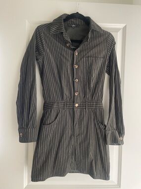 Lulu's Olive Green Striped Button-Up Dress